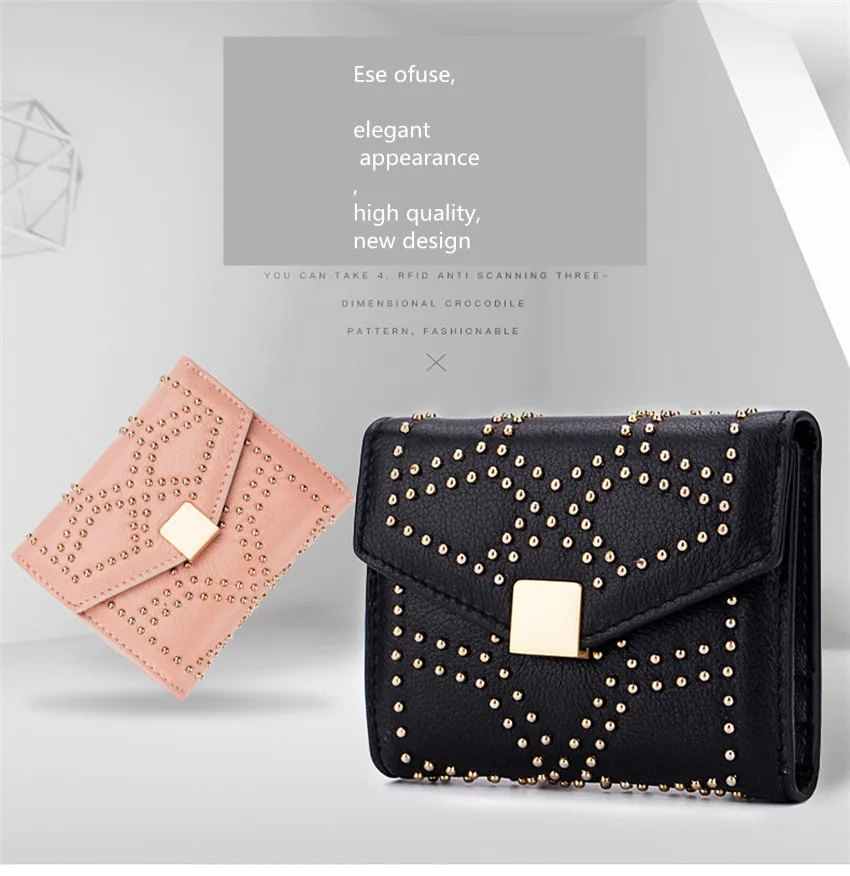 Новинка, Женский кошелек, кошельки, Женский кошелек Carteira Feminina, кошелек Cartera Mujer Portefeuille Femme, на застежке, с заклепками, отделение для заметок