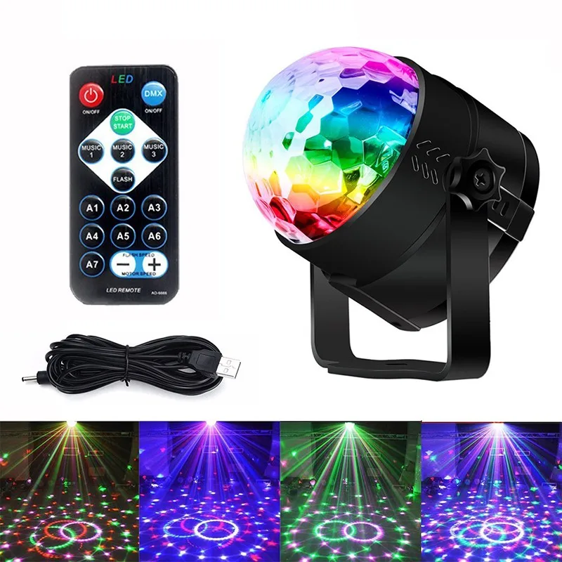 Disco USB Light Party Laser For Car DJ Magic Ball Sound Control Moving Lamp Head vehicle Projector Stage Lights | Освещение