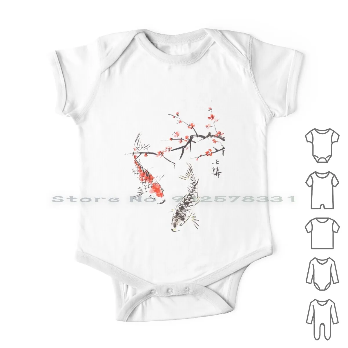 

Koi Plum Blossoms Newborn Baby Clothes Rompers Cotton Jumpsuits Hanafuda February Plum Nature Ribbon Panorama Japanese Asian