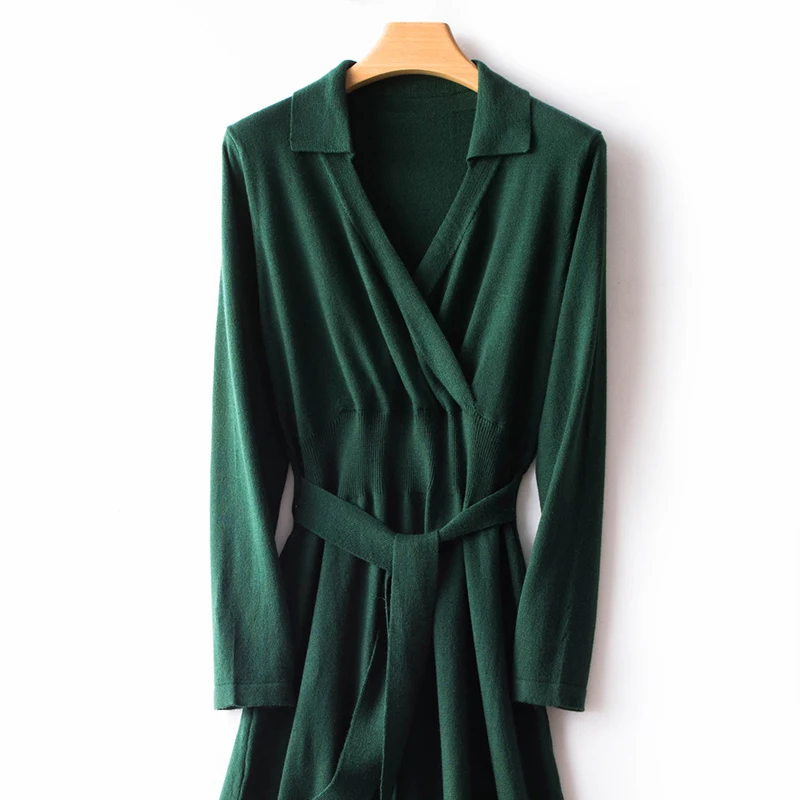 Женская длинная юбка-свитер с v-образным вырезом и поясом сексуальное вязаное