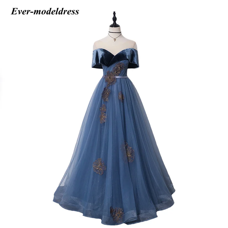 

Gray Blue Evening Dresses Illusion Velvet Fabric Lace Up Back Bridesmaid Dress Birthday Party Prom Ball Gowns Vestido de Festa