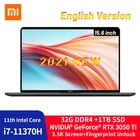 Новинка Xiaomi Mi Notebook Pro X 15 Intel Core i7-11370H RTX 3050Ti GPU 32G DDR4 + ТБ SSD 15,6 дюймов OLED ноутбук Win10 игровой ноутбук