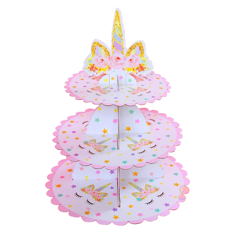 

1 компл./лот Единорог дизайн 3 Яруса Держатель для кексов Детские сувениры для девочек картонная подставка для торта детские товары