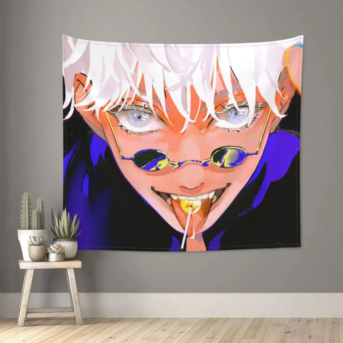 

Jujutsu Kaisen Gojo Satoru Lollipop Tapestry Wall Hanging Printed Wall Tapestry Japan Anime Boho Decoration Room Home Decor