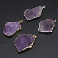 natural stone crystal pendants irregular gold plated amethysts for fashion jewelry making diy pendant necklace women gifts