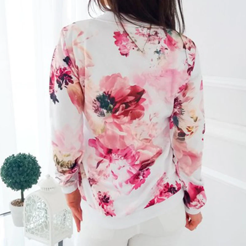 Женская куртка с цветным Ретро принтом длинный рукав молния Бомбер куртки для