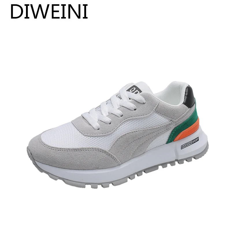 

Autumn 2021 New Women Vulcanized Shoes Fashion Color Matching Breathable Sneakers Lace-up Casual Walking Shoes Zapatos De Mujer
