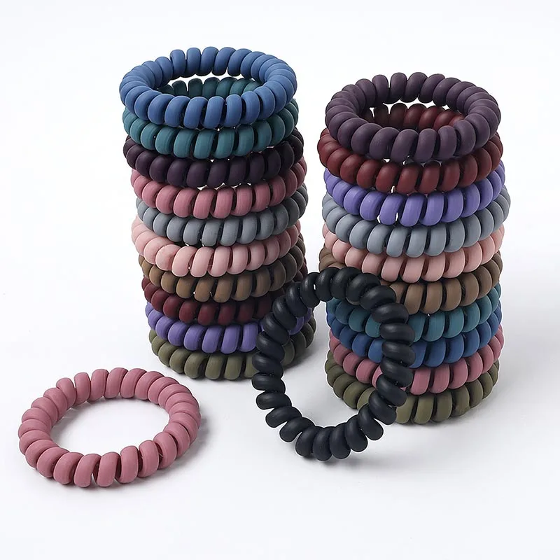 

Women Matt Colors Thick Big Telephone Wire Rubber Bands Stretchy Deep Colors Non-mark Spiral Coil Ropes Solid Hair Ties