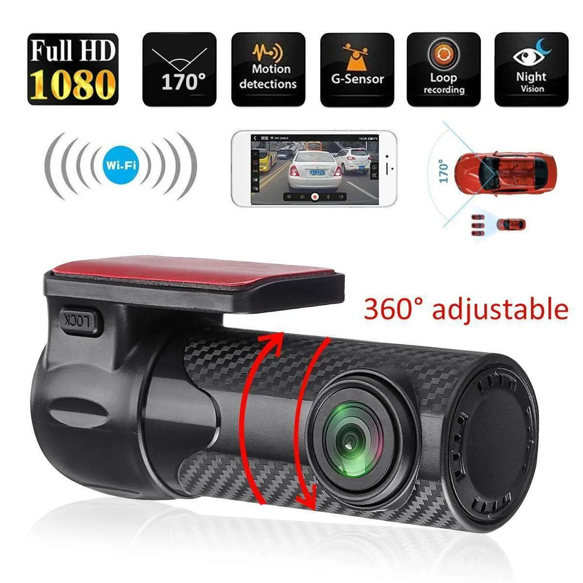 

Night Vision 1080P Car DVR Mini Camera Dash Cam WIFI G-sensor Video Recorder