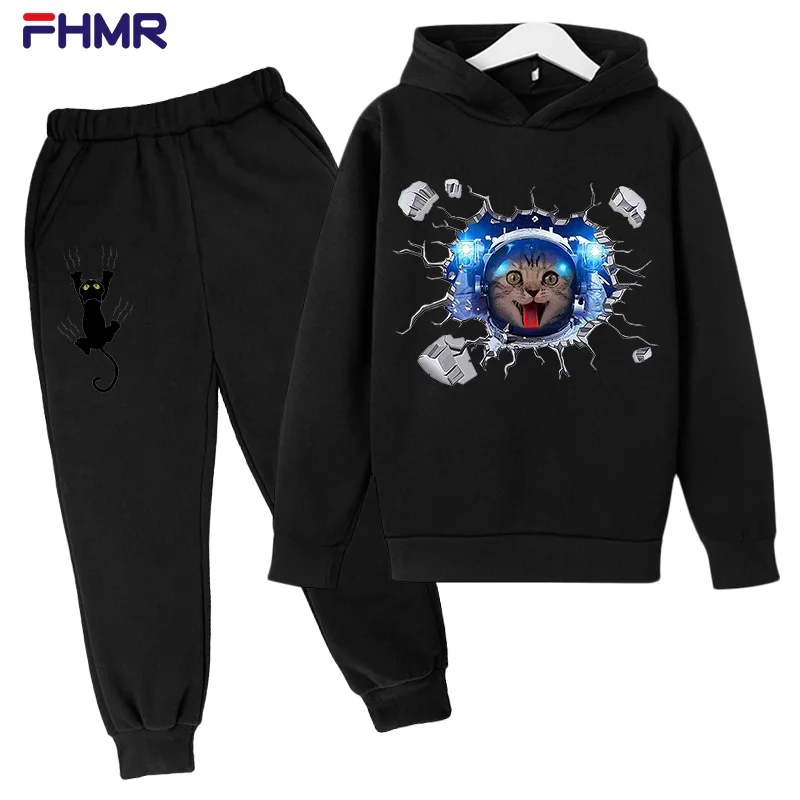 

Spring Children's Hoodie + Trousers Boys' Girls' Suit Sportswear Youth Track And Field Brand Jogging Popular 4T-14T Space Cat