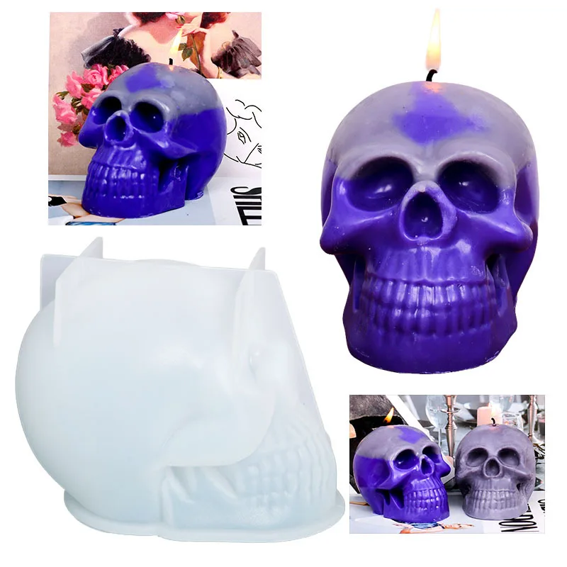 

Transparent 3D Skull Silicone Candle Mold Cute Handmade Candle Mold for Desktop Decoration Gypsum Epoxy Resin Party Supplies