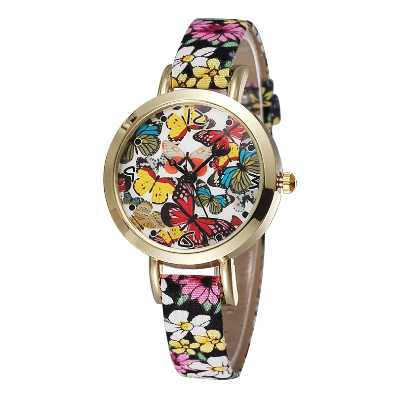 Pulseira de Couro Relógio de Quartzo à Prova Nova Borboleta Impressão Feminina Relógio Moda Casual Dwaterproof Água Feminino 2021