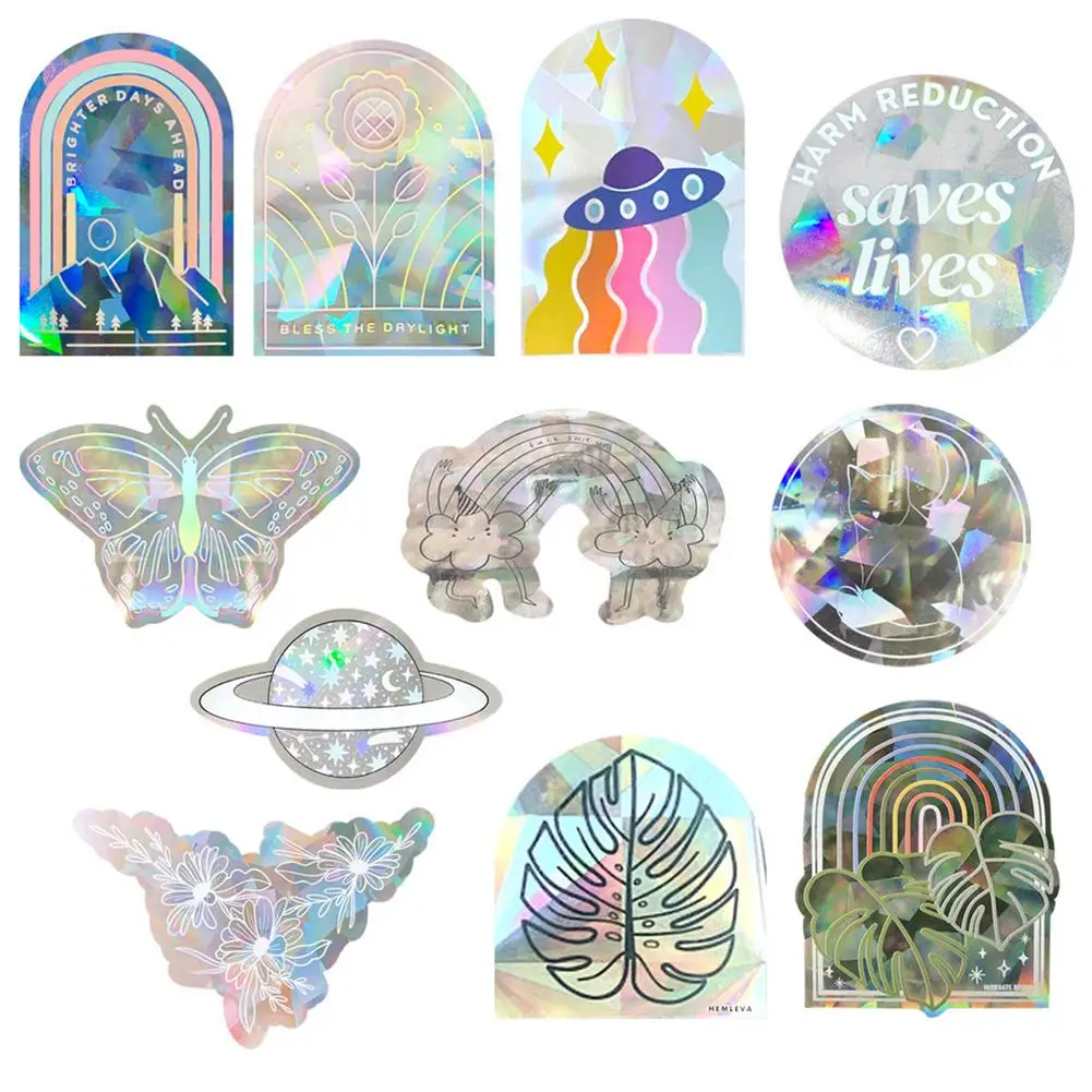 

3D Rainbow Reflective Window Sticker Fascinating Luggage Scooter Car Laptop Decorative Sticker Butterfly Rainbows Flowers Static