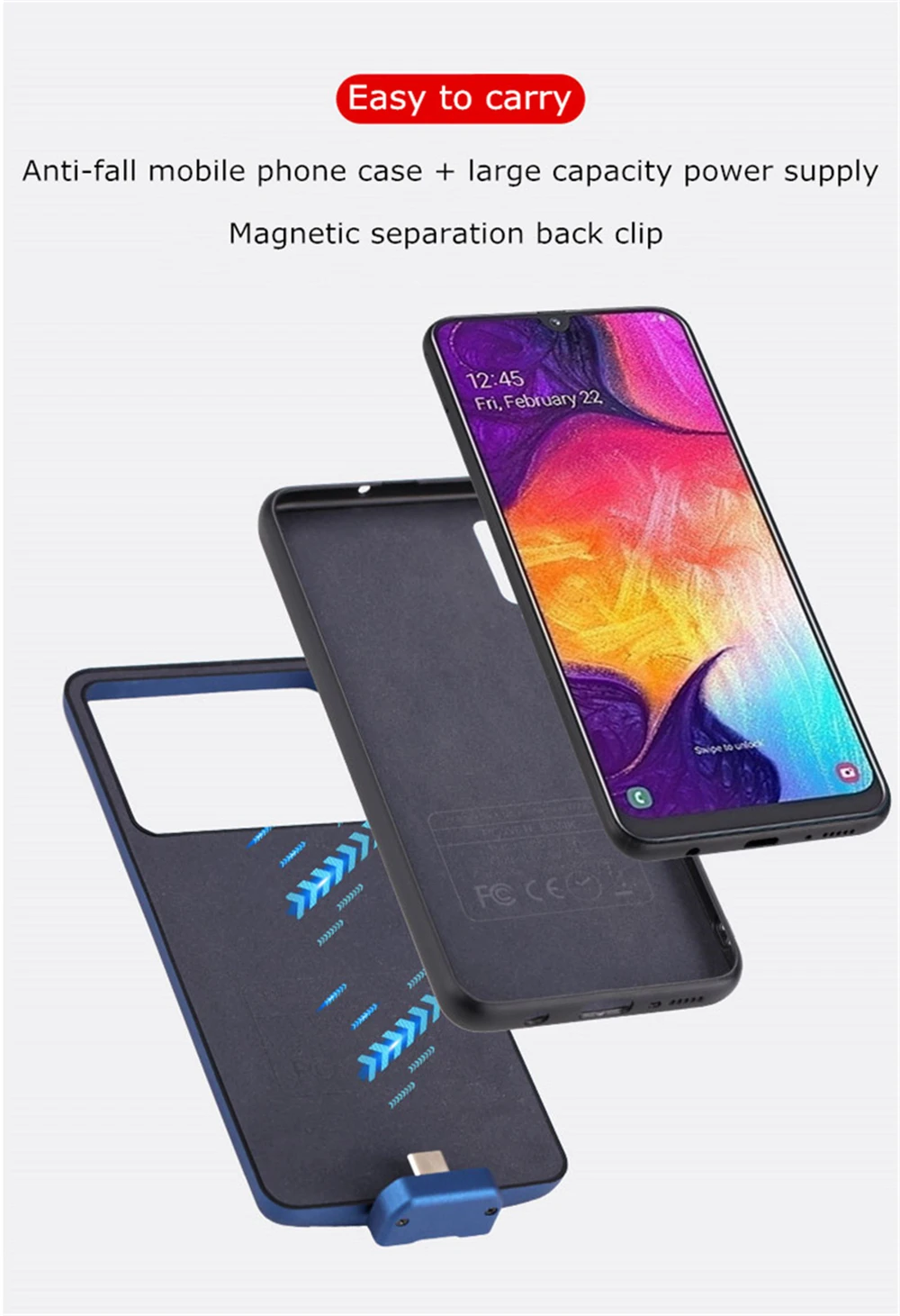 7000 мАч чехол для зарядного устройства для samsung Galaxy A50, чехол для питания, магнитный внешний аккумулятор, чехол для зарядки для samsung A50, кожаный чехол s