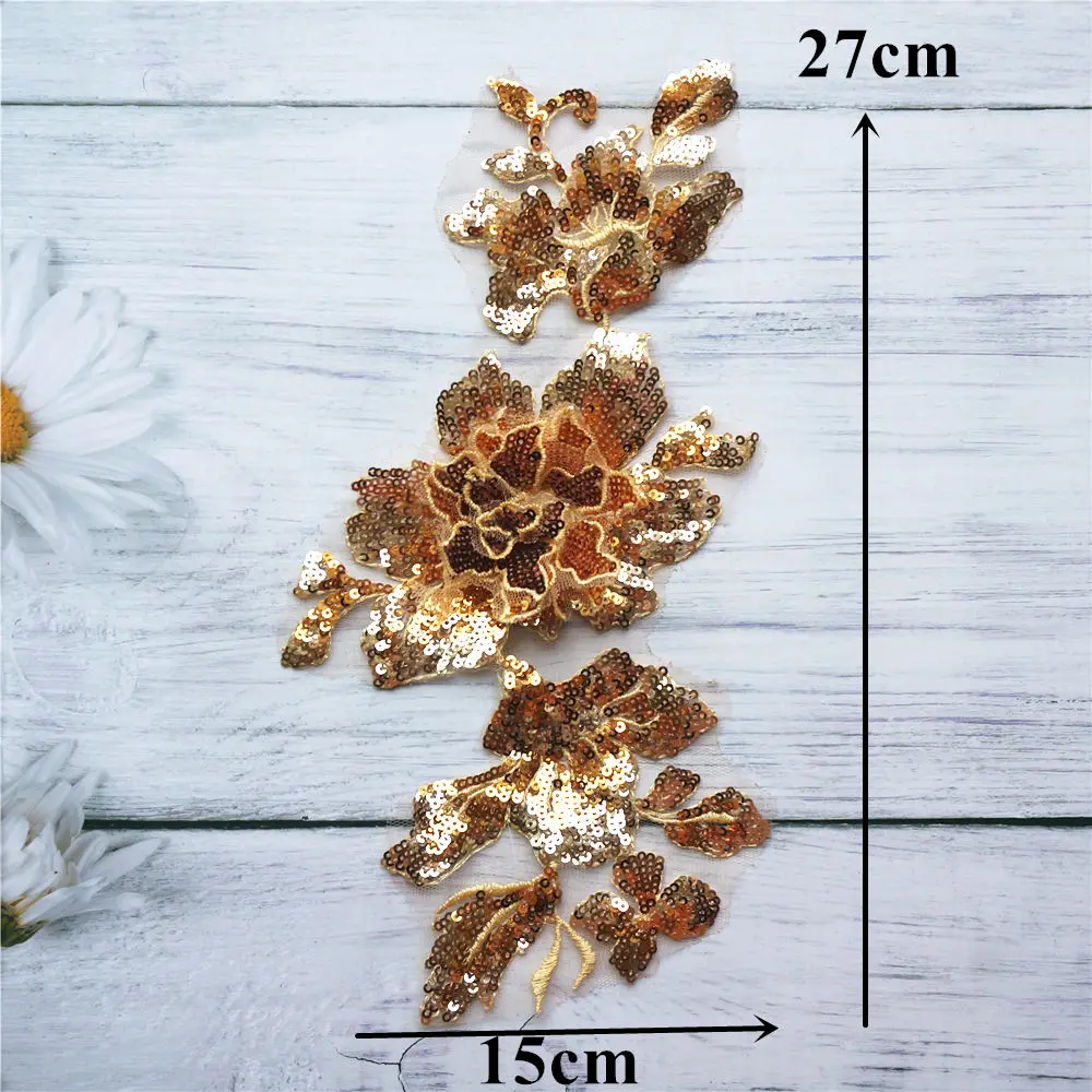 Кружевной воротник с золотыми блестками вышитый цветок Аппликации сетка для