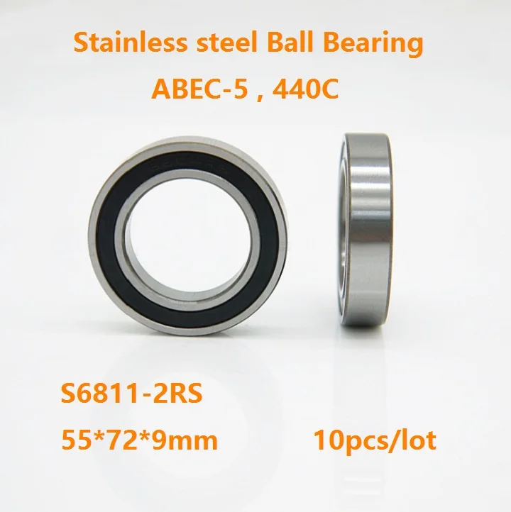 10 шт./лот S6811 2RS S6811RS ABEC 5 из нержавеющей стали Тонкий Глубокий шаровой подшипник
