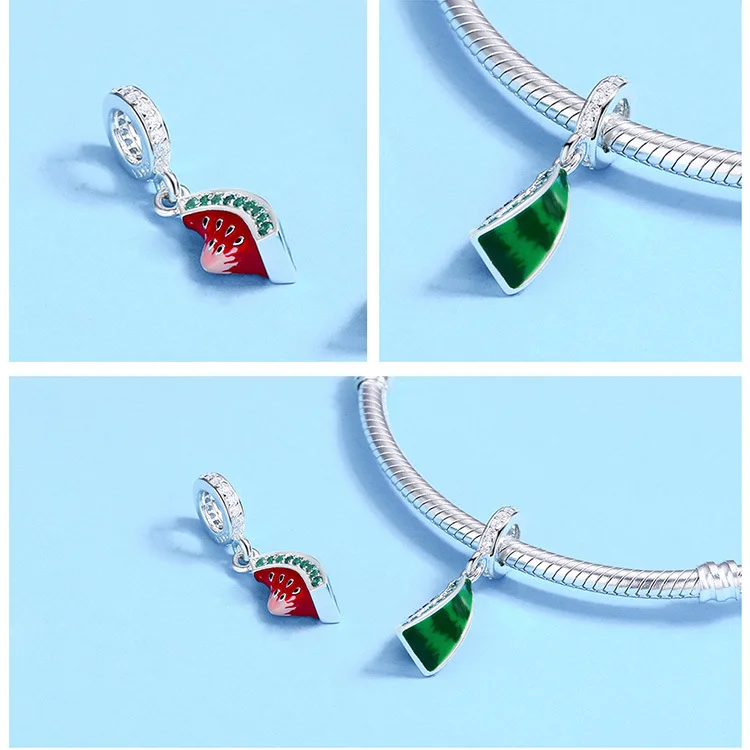 Fit Pandora браслет 925 серебро подарок матери сердце фруктовые бусины DIY S925 Любовь Мама арбуз амулеты "Клубника"