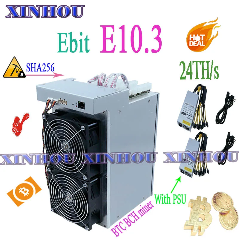Майнер биткоинов Asic Ebit E10.3 sha256 24Th/s Btc BCH с блоком питания лучше чем E9i E10 Antminer S9 R4 S17e