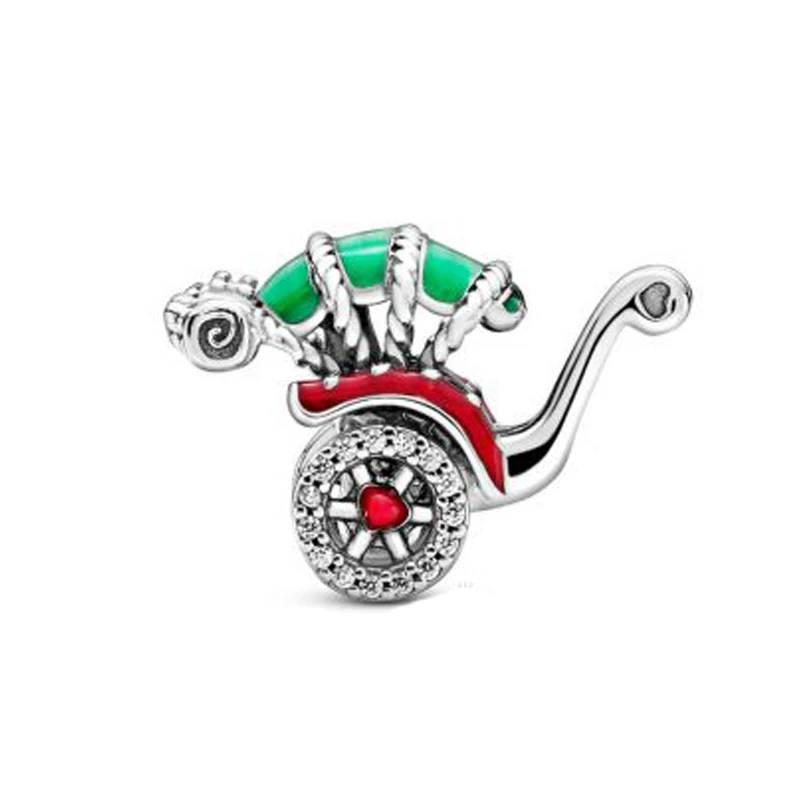 

2020 Autumn New 925 Sterling Silver Bead Red and Green Rickshaw Charms Fit Original Pan Bracelets Women DIY Gift Fashion Jewelry