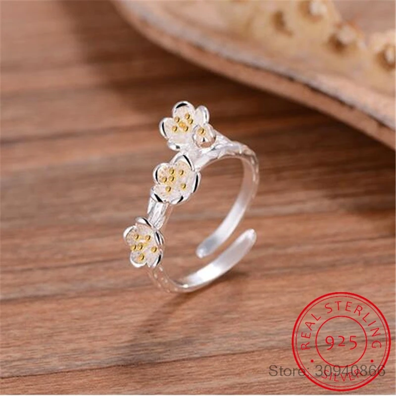 

Wiredrawing 2 Colors Plum Flower S925 Adjustable Rings 925 Sterling Silver Fine Jewelry for Women Anti Allergy LMRY009