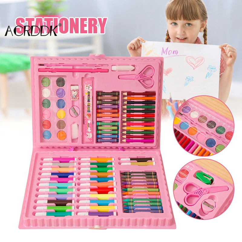 

86/150Pcs/Set Drawing Tool Kit with Box Painting Brush Art Marker Water Color Pen Crayon Kids Gift DF