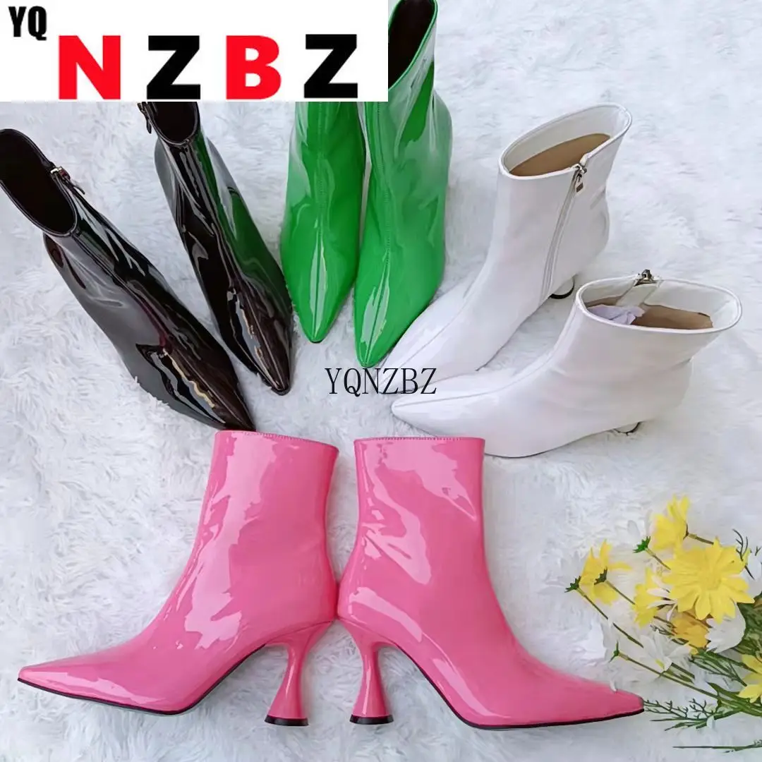 

Autumn Winter Cowboy Boots Faux Leather Women Boots Wedges High Heel Ankle Boots Pointed Toe Fashion Woman Shoes