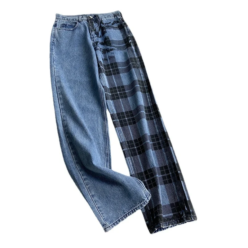 

GVUW Women Print Spliced Zipper Straight Jeans New Arrivals High Waist Loose Women Trousers Fashion Tide2021Spring Summer20D2028