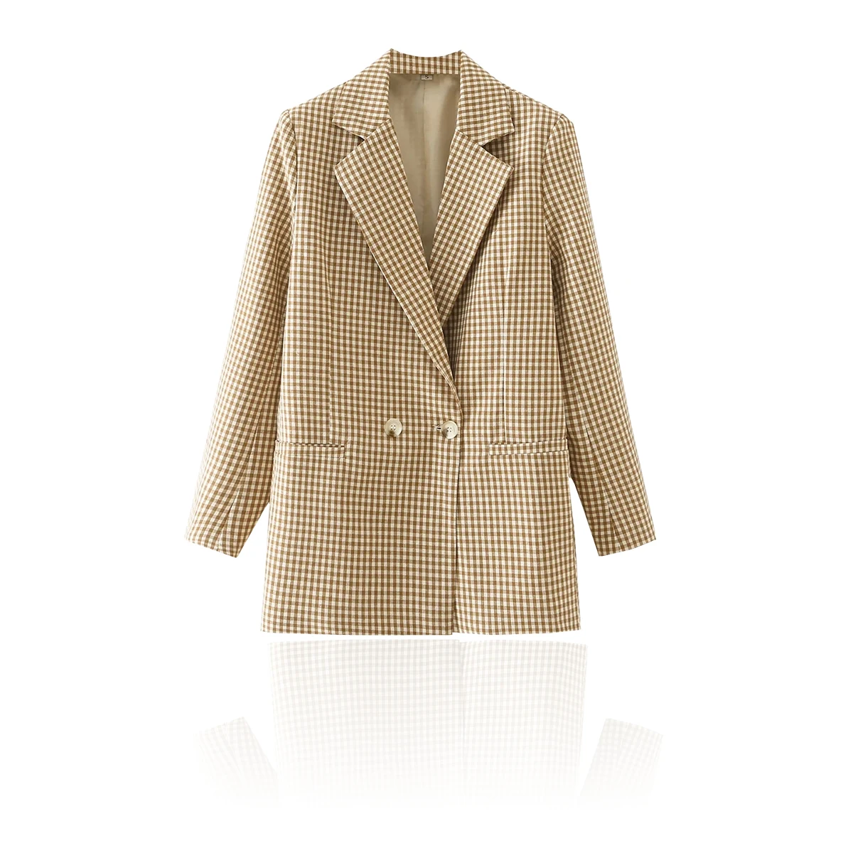 

Женский офисный Блейзер Za, двубортный пиджак с длинными рукавами и карманами в клетку, винтажная верхняя одежда для осени 2021