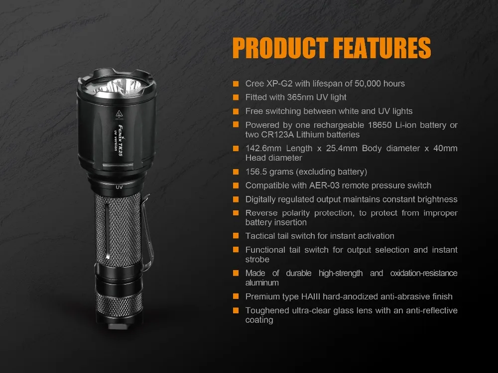 Новый Fenix TK25 УФ Cree XP G2 1000 люмен светодиодный фонарик Фонарь (белый УФ) + fenix D1