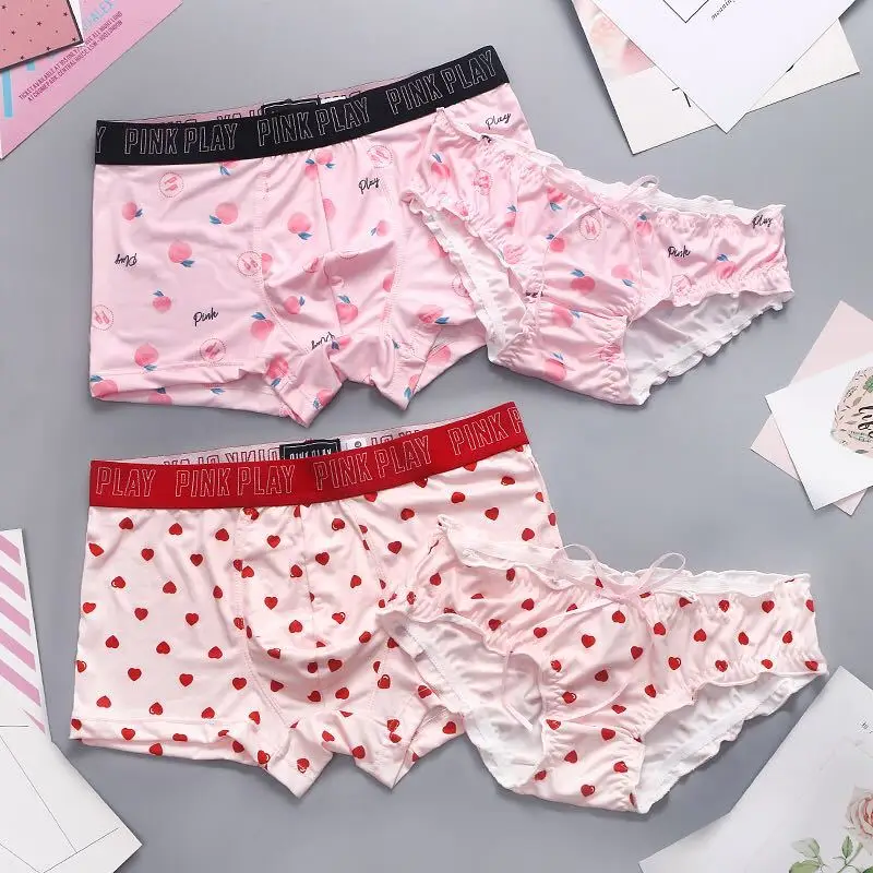 Sexy Couple Underwear Set Heart Lace Panties for Lover Ice Silk Underpants Couple Man Shorts Women Underwear Lovers Under