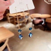 2022 new vintage temperament long royal blue fox gem pendant fringe earrings for women korean fashion earring party jewelry gift