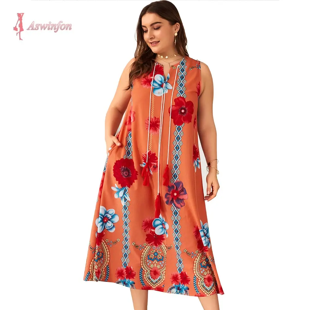 Женское платье без рукавов Aswinfon летнее большого размера с v образным вырезом и