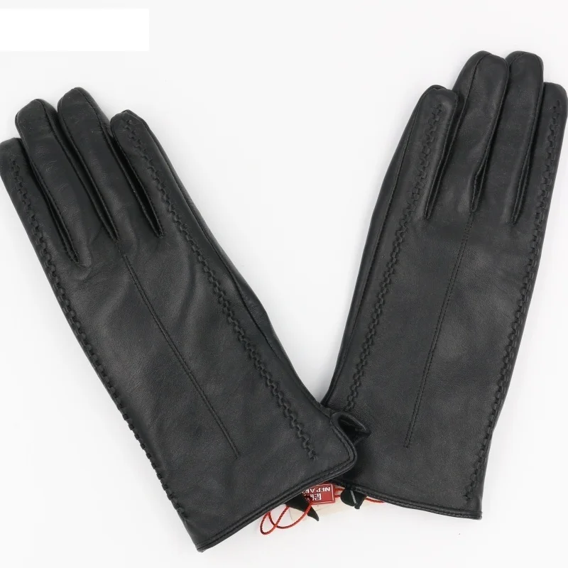 Перчатки женские из натуральной кожи Модные Винтажные с черными полосками