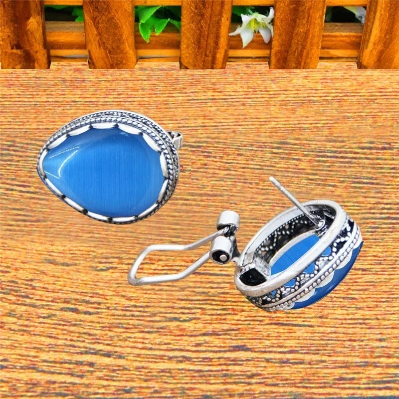 2 Colors Water Drop Opal Earrings Stud Vintage Lady Antique Silver Plated Push Bback Fashion Jewelry TE510|Серьги-гвоздики| |