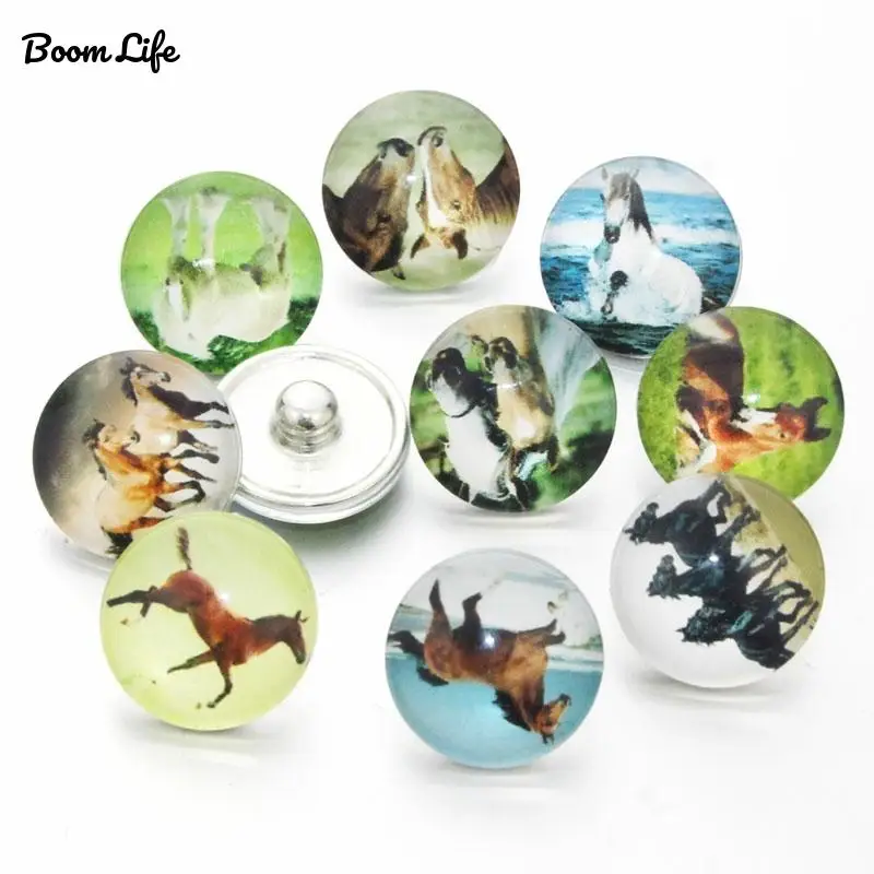 10 шт./лот смешанные стеклянные кнопки с рисунком лошади 18 мм для самостоятельного
