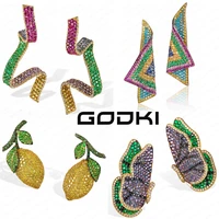 godki new trendy multicolor lemmon scarves design stud earrings for women wedding party fashion jewelry gift 2020
