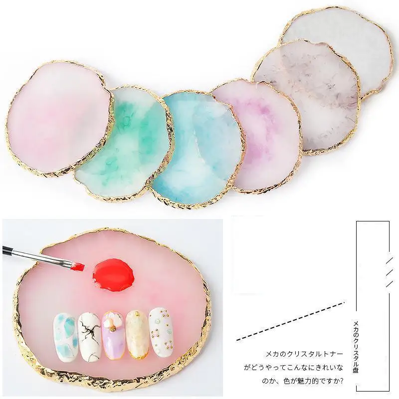 

Manicure Palette Crystal Agate Gold Round Edge Crack Decoration Painted Marble Palette