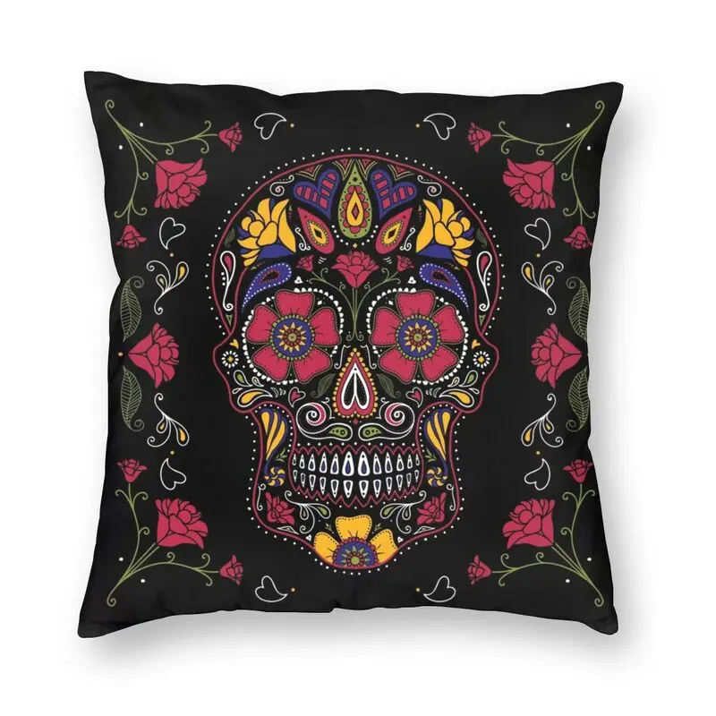

Day Of The Dead Sugar Skull Dark Cushion Cover Halloween Spooky Floor Pillow Case for Sofa Custom Pillowcase Home Decoration