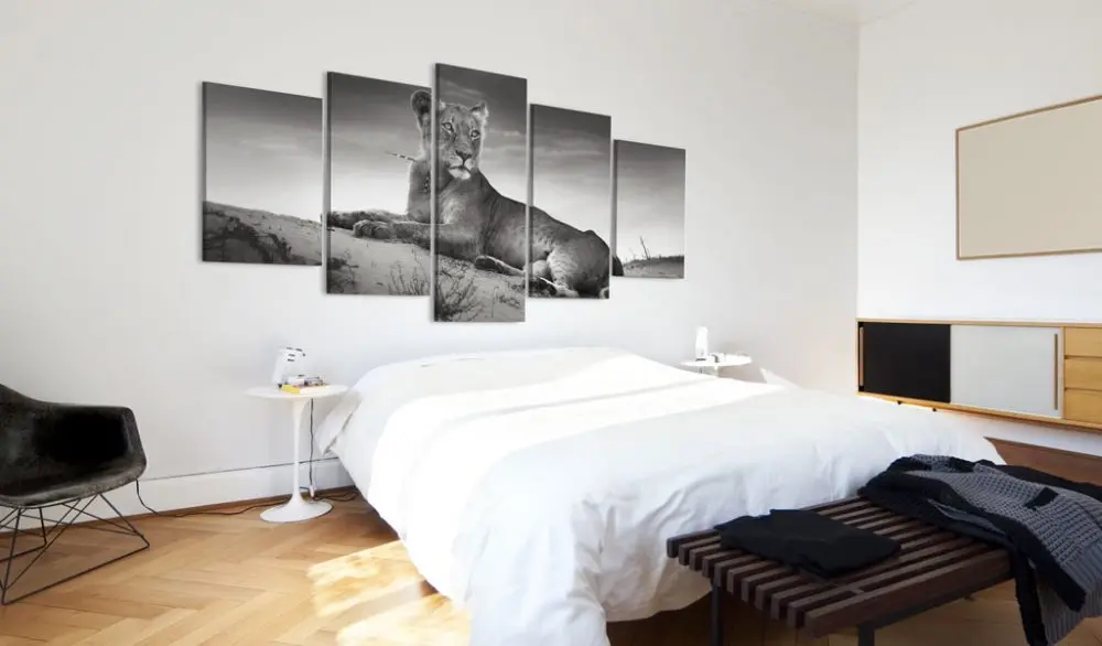 

Lioness In A Desert Home Wall Decoration Five Piece Set Canvas Printing Drawing Living Room