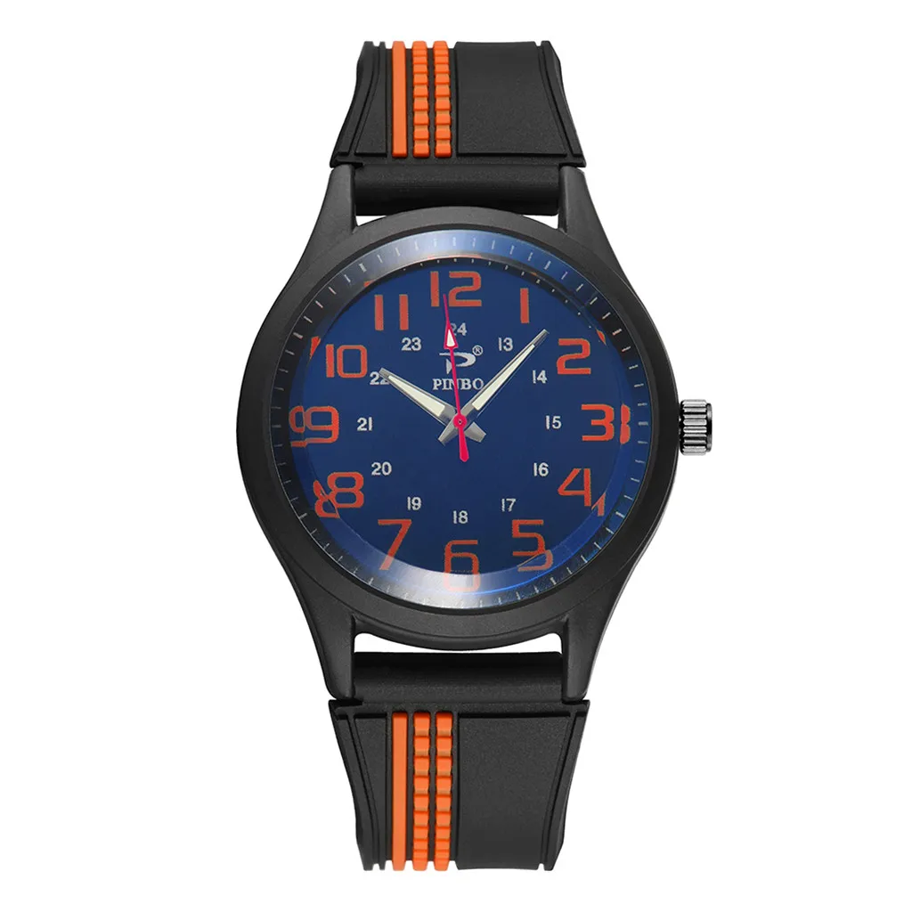 

Hot Fashion Men Soft Silicone Rubber Strap Sports Fashion Watch Simulated Waterproof Quartz Watch Blue-ray Glass Luminous Casual