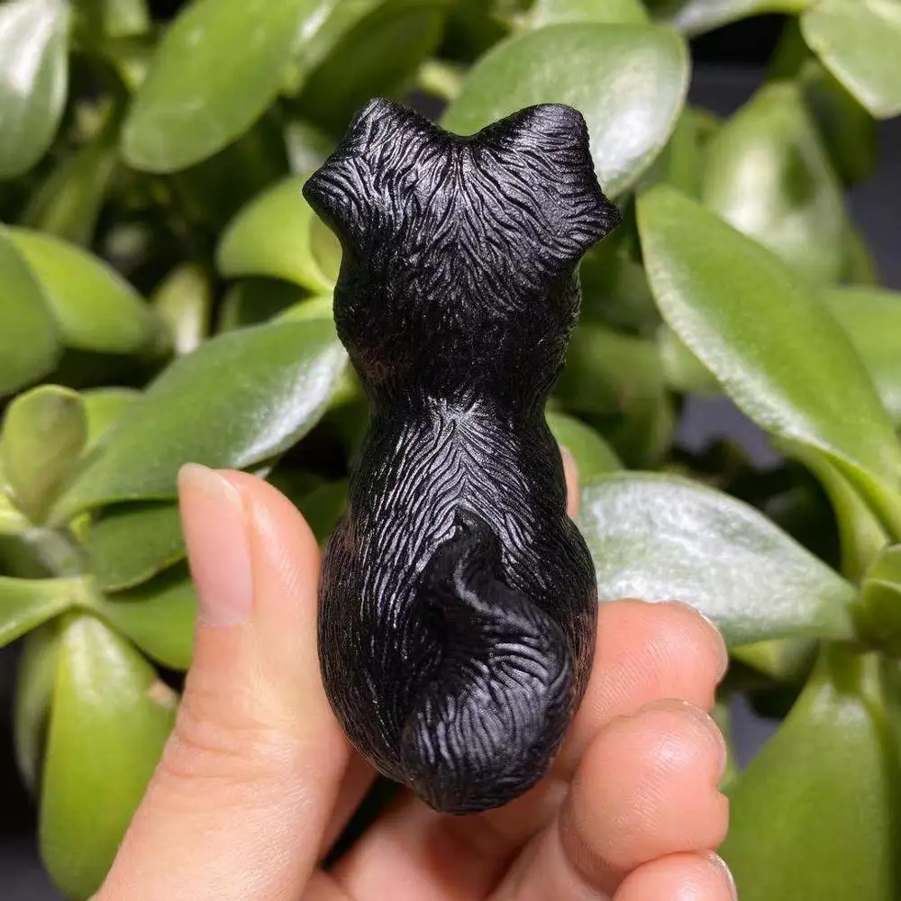 

2 inches high quality natural crystal carvings delicate obsidian dog for gifts
