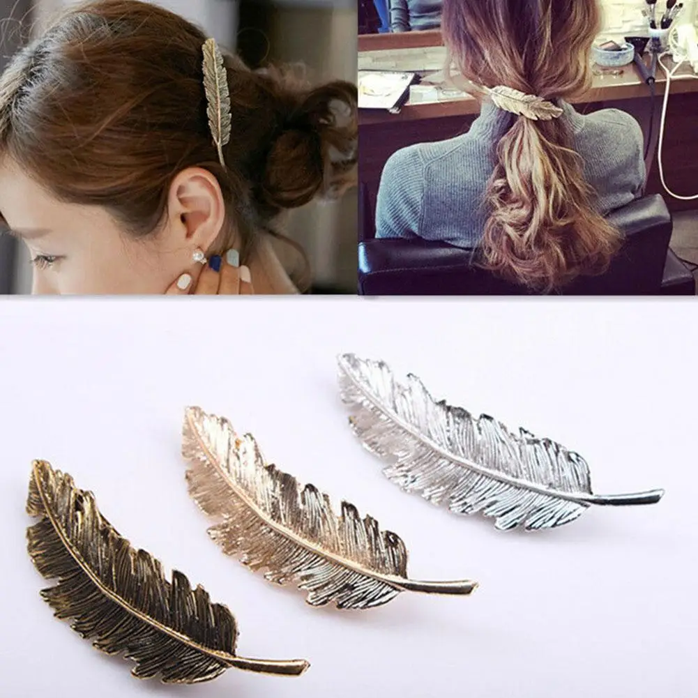 

Feather Leaf Spring Hairpin Hair Clip Hairpin Barrette Silver Color Clip Hair Hair Accessories Gold Pin For Bridal Bobby R0N3