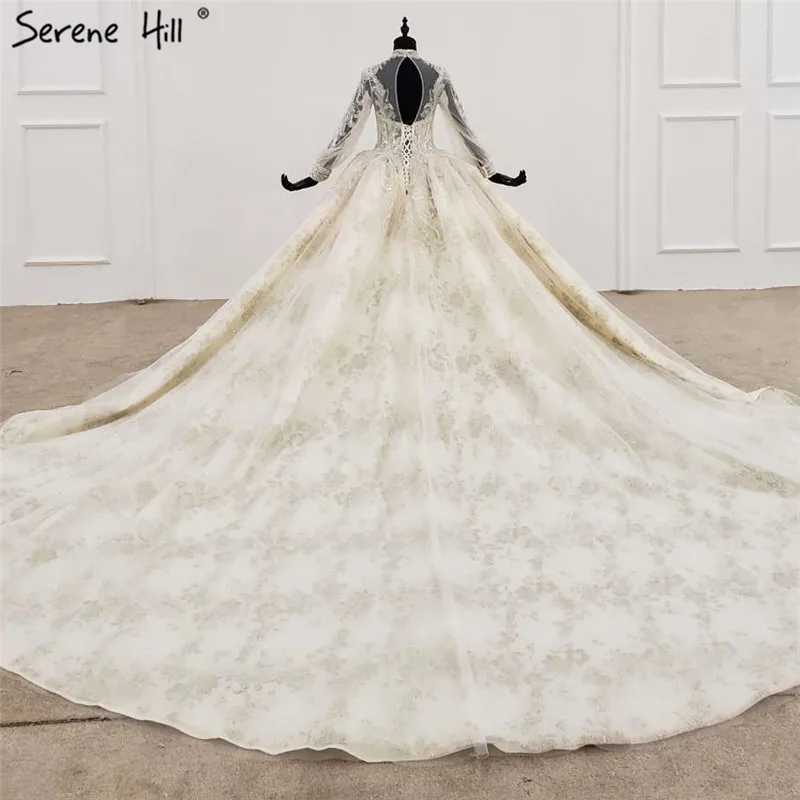 Роскошное Свадебное платье с высоким воротом 2021 расшитое бисером блестками