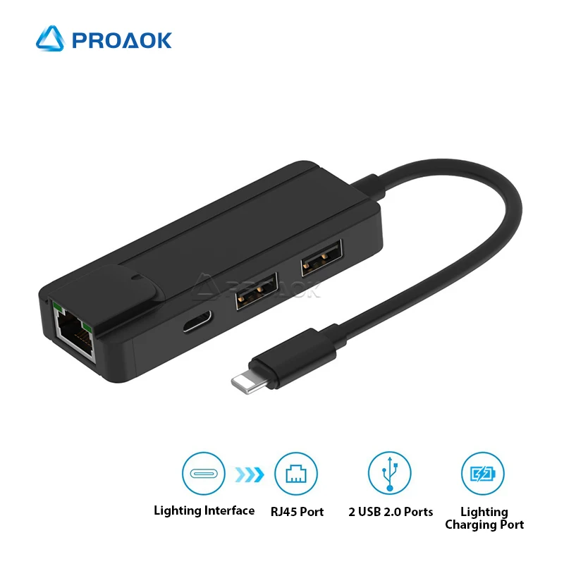 Адаптер Lightning для RJ45 Ethernet проводной сетевой USB конвертер 100 м iPhone/iPad HUB 2 0 док станция|Переходники и адаптеры| |