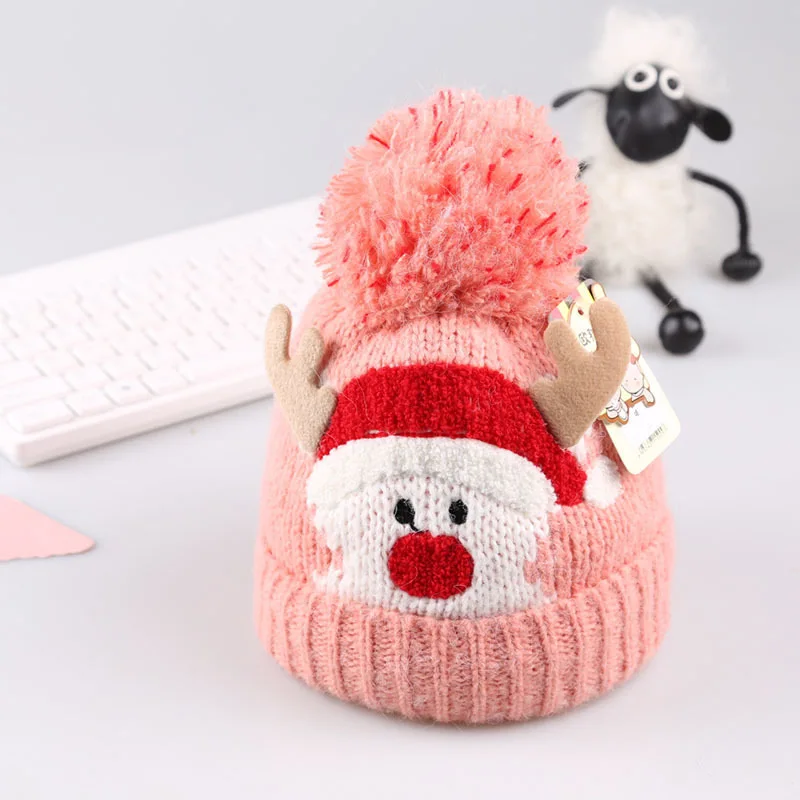 New Baby Christmas hat autumn winter baby cute cartoon elk wool velvet thick ear protection knitted hats for Kid children gift | Детская