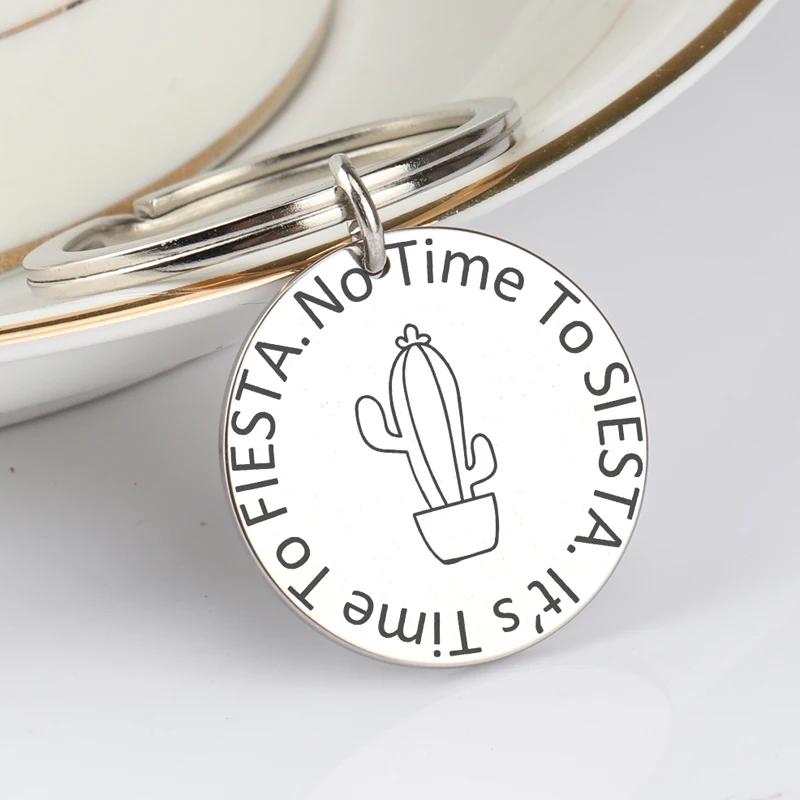 Круглый брелок с подвеской кактус ручной штамповки без времени Siesta это время для