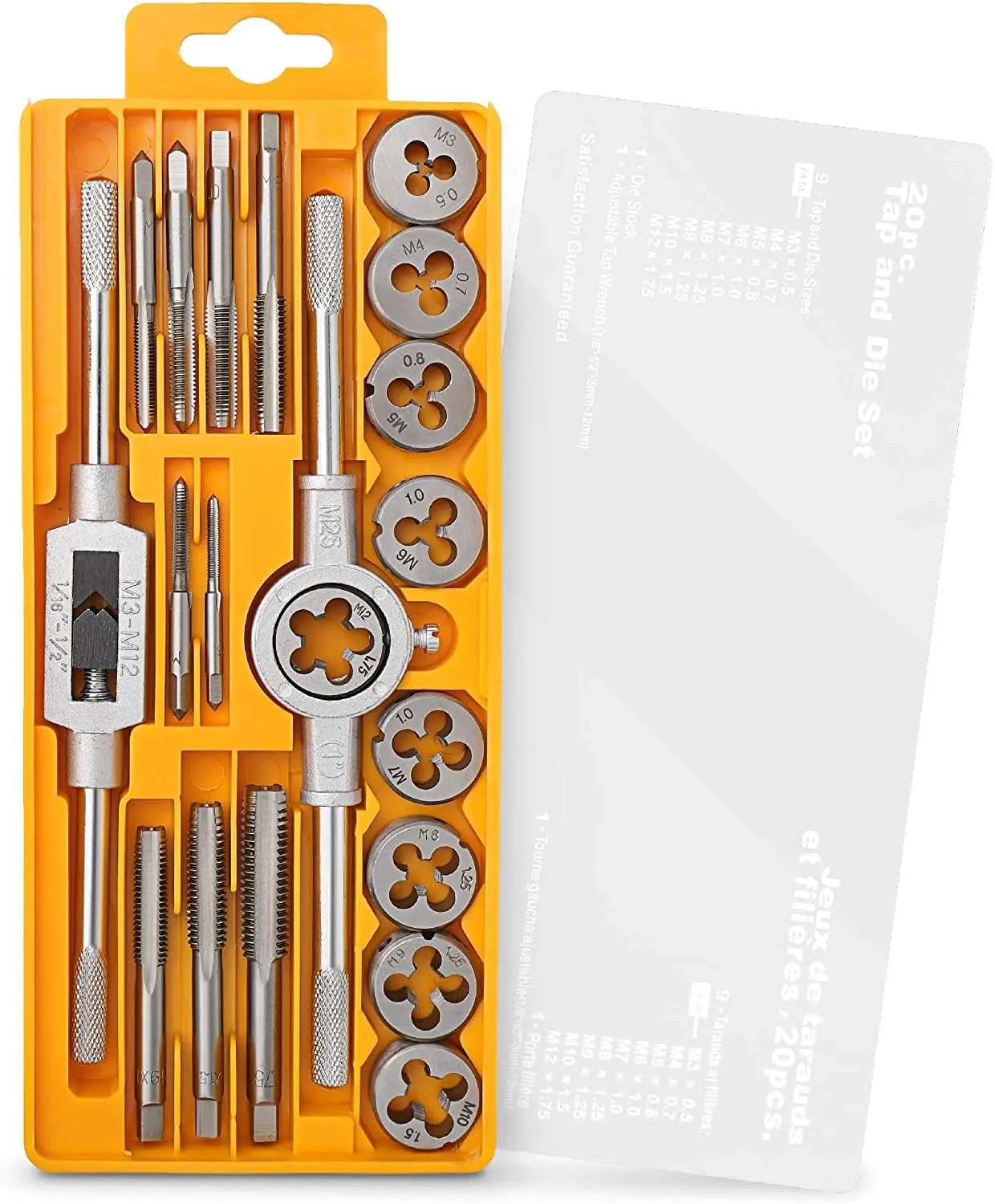 

20 Piece Metric Tap and Die Set. DIY Tapered & Plug Hand Tapping, Cutting, Threading, Forming, Chasing Kit for Home DIY Workshop