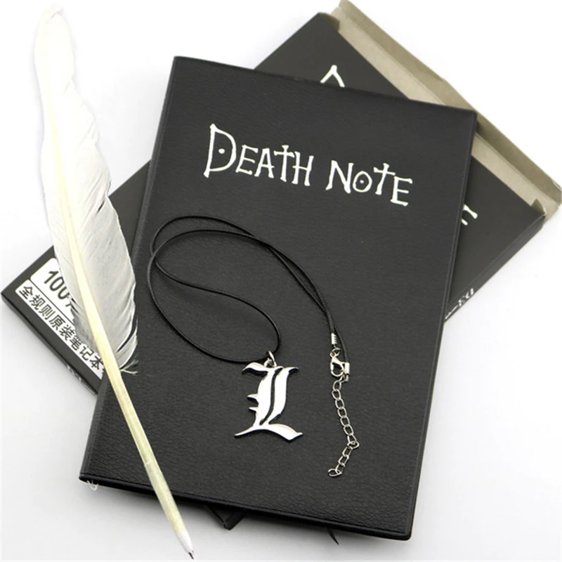 

Discount A5 Anime Death Note Notebook Set Leather Journal and Necklace Feather Pen Journal Death Note Pad for Gift D40