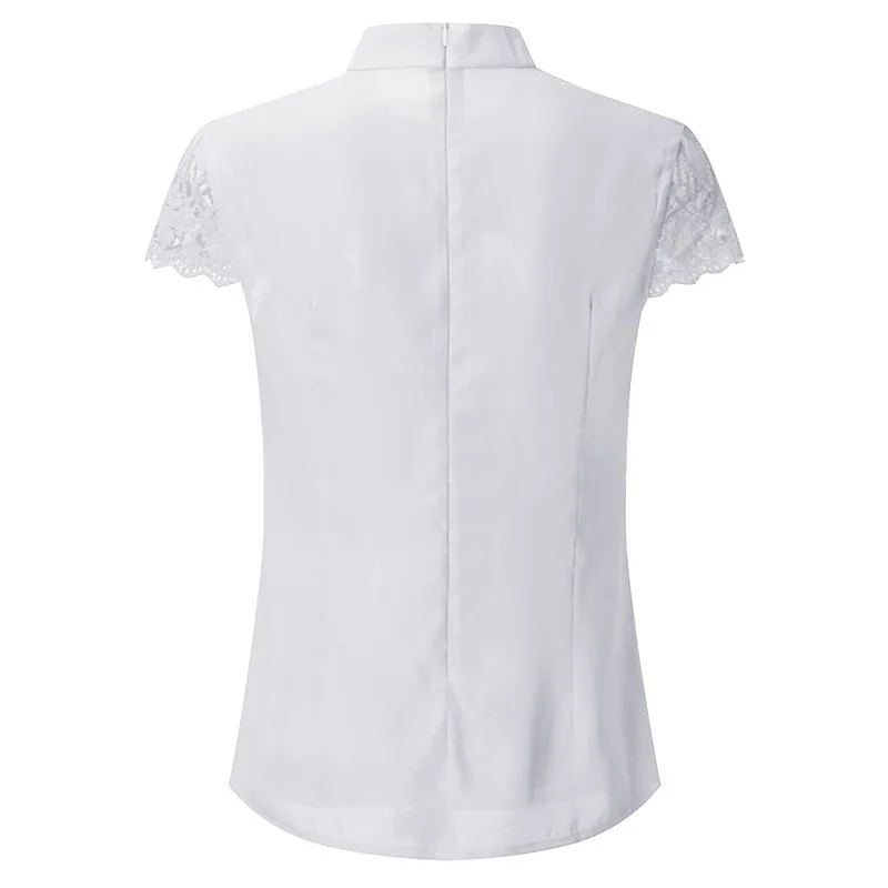 

Lace Patchwork Summer Shirt Solid Color Short Sleeve Tunic Tops O Neck Slim Fit Shirt Top Casaul Women's Blouse Mujer Elegant