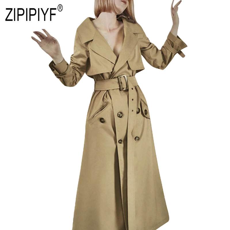 

Noble Fashion Women Long Trenches Turn Down Neck Long Sleeve Double-breasted Pockets Casual Trenches Casual Street Coats Z2715